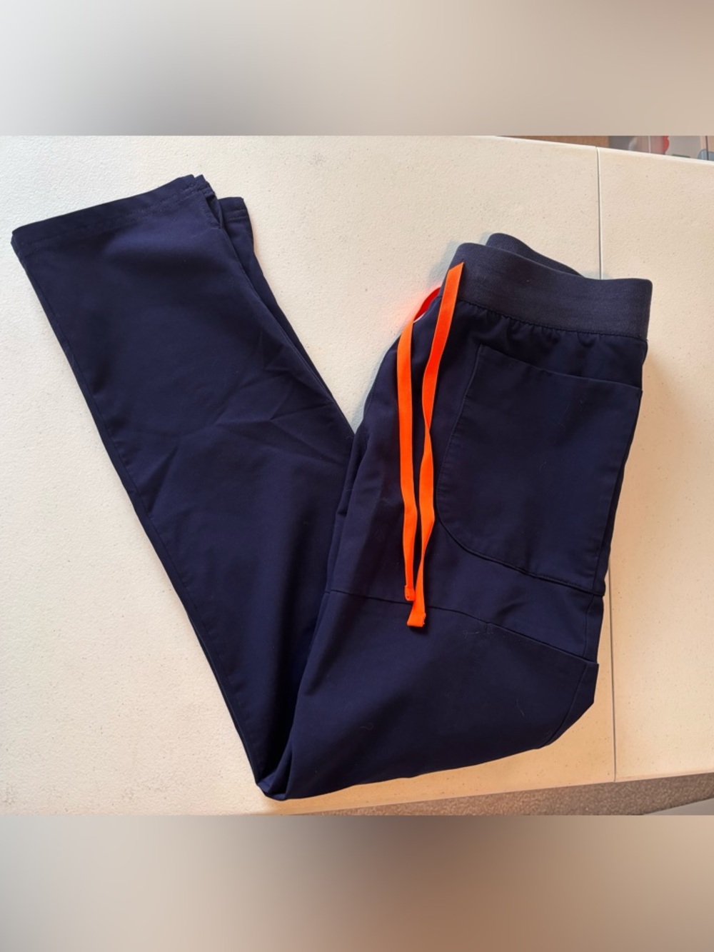 FIGS Navy Scrub Pants with Orange Drawstring